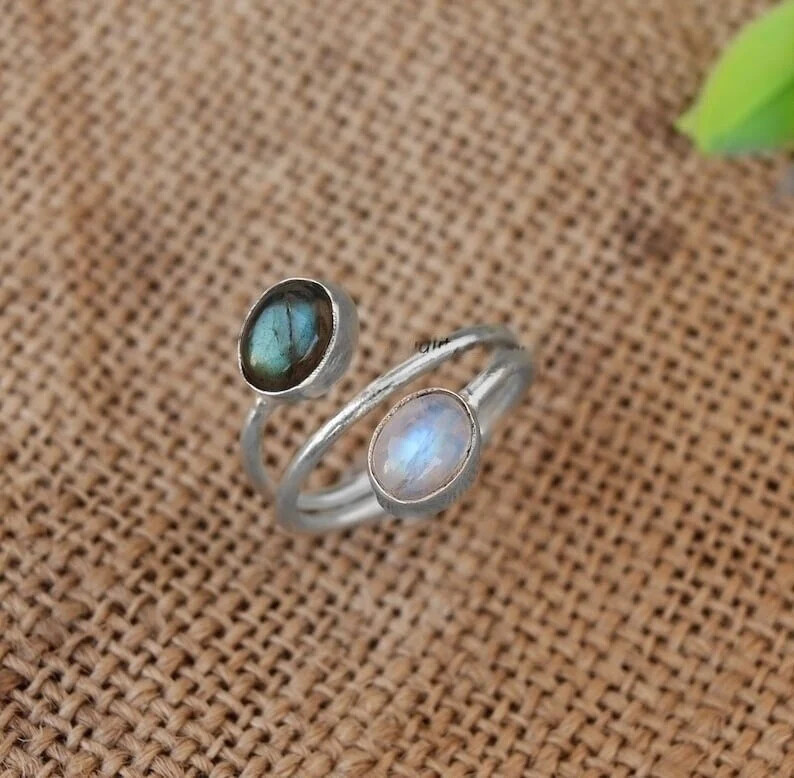 Moonstone and Labrador925 Sterling Silver Band &Statement Handmade Ring All Size