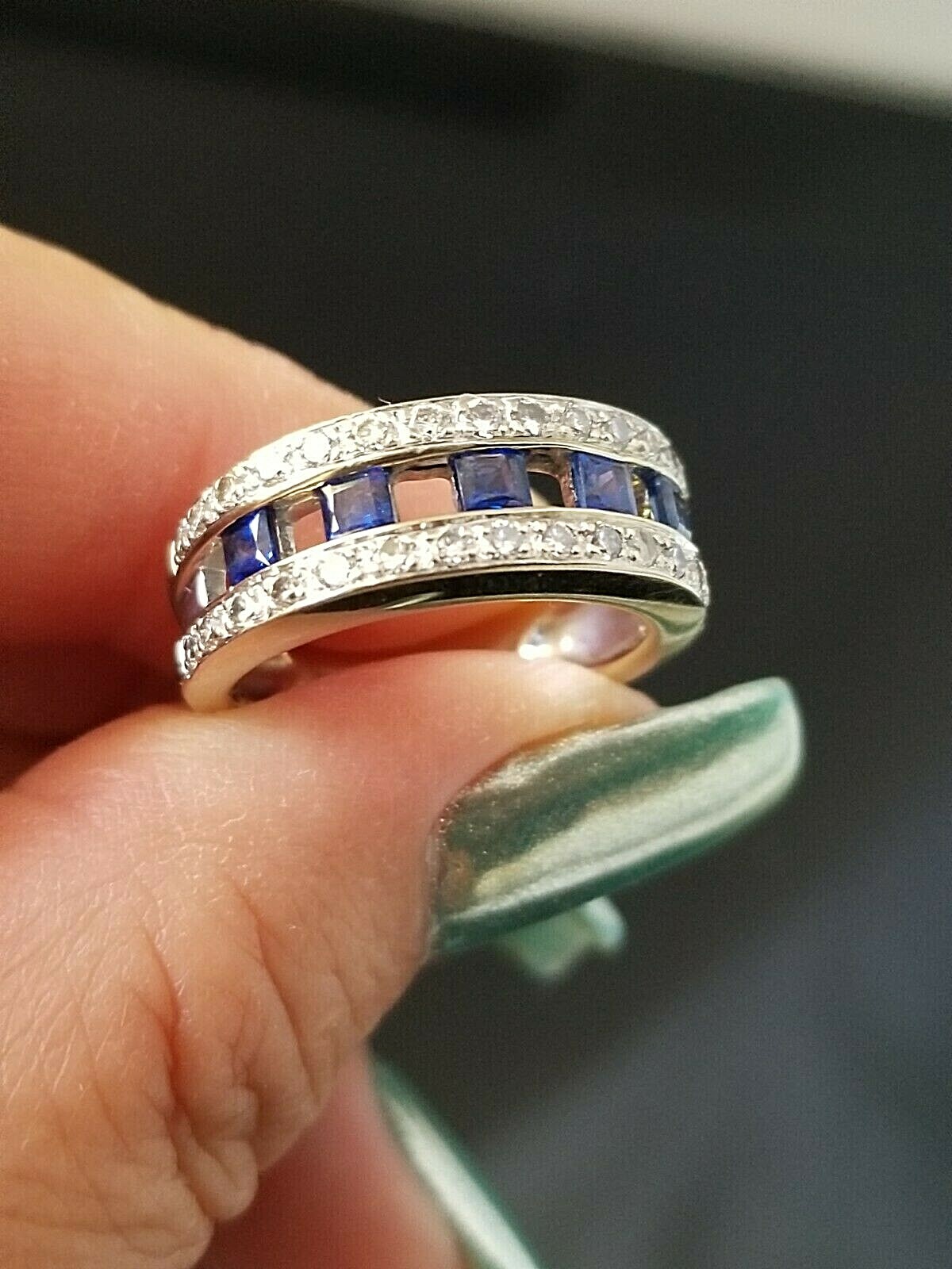 1.45TCW Beautiful Top Blue Princess Sapphire Diamond 18k white gold band