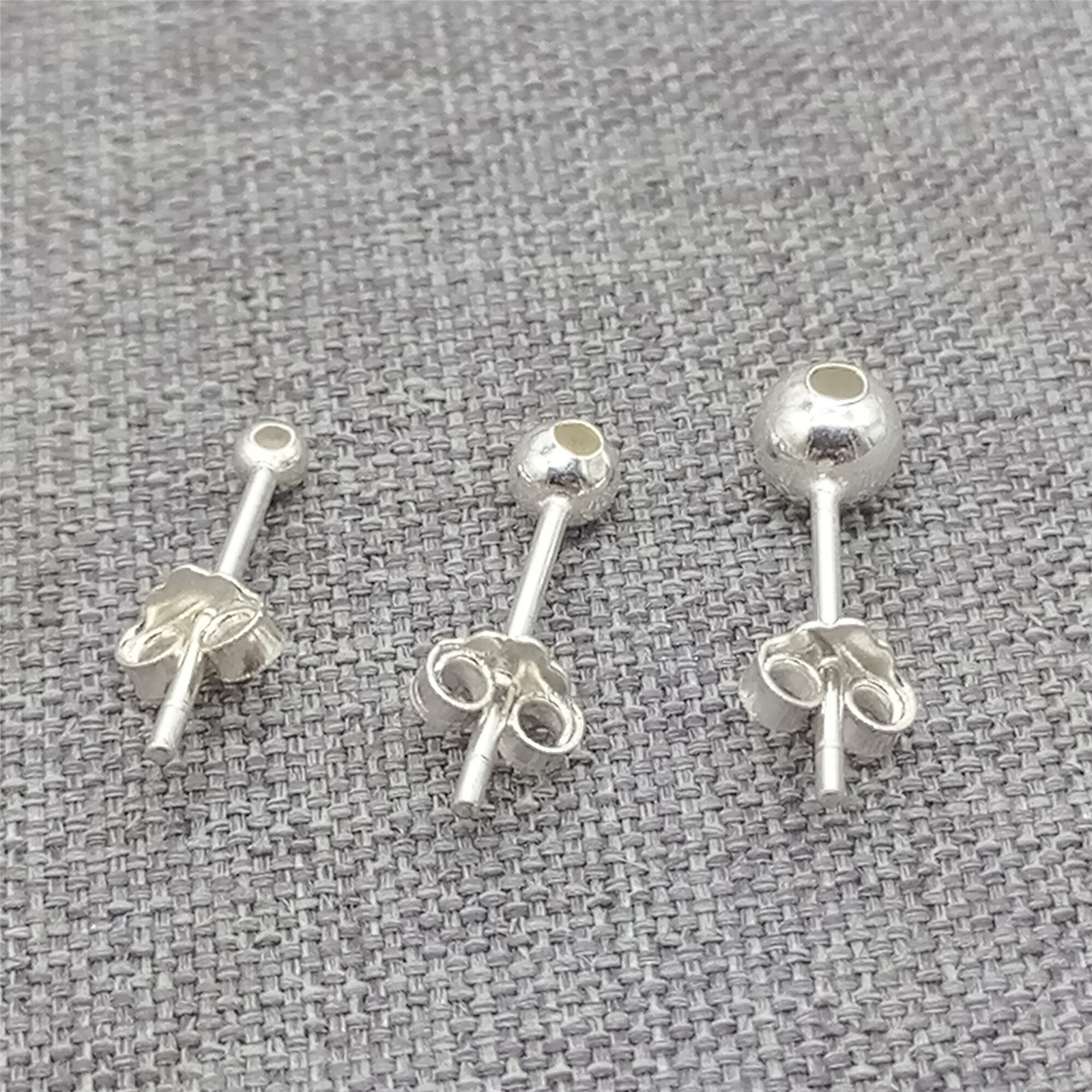 10prs of 925 Sterling Silver Bead Stud Ear Earring Posts Hole 0.85mm 1.1mm 1.3mm