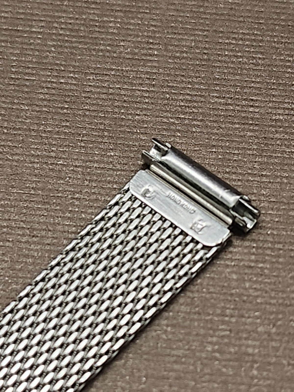 Ladies Vintage NOS SS 11-14mm Adj Ends 2 Piece Mesh Sliding Clasp Watch Band