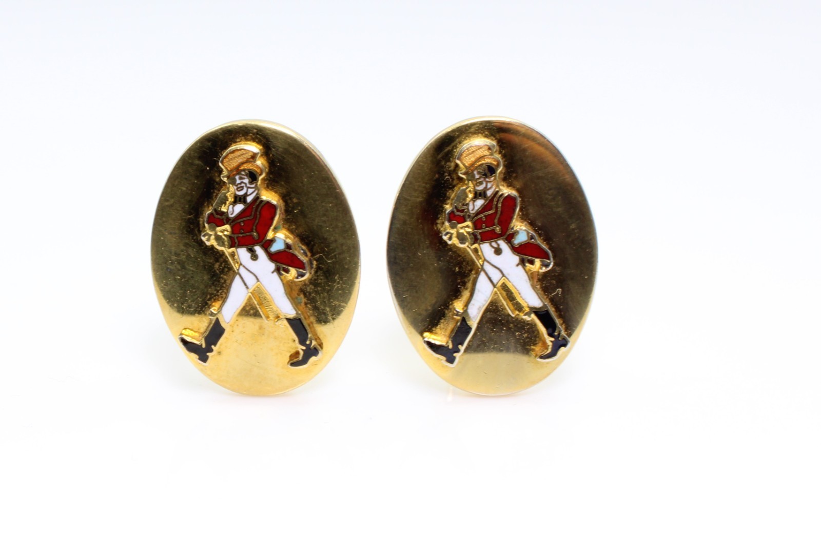 Vintage Kinney Co. Prov. RI Johnnie Walker Red Label Enamel Cufflinks Gold Tone
