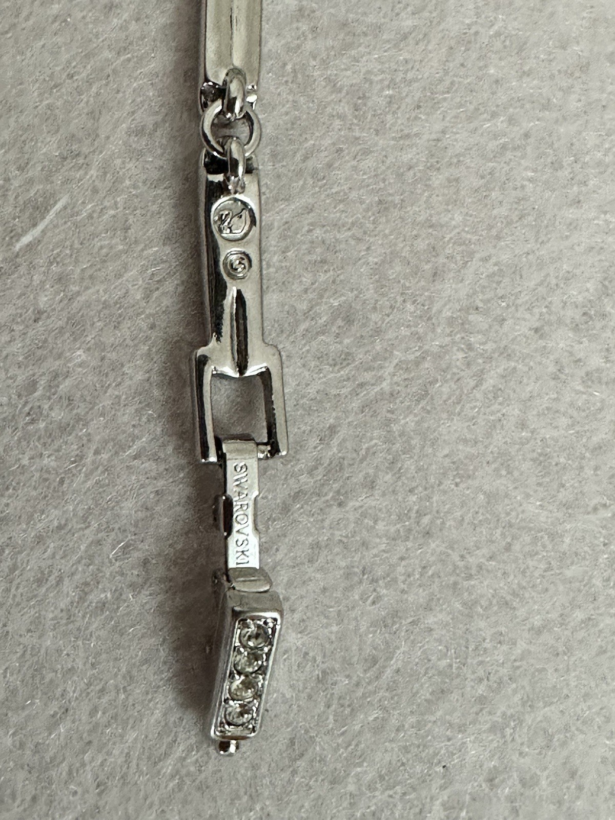 Swarovski Silver Tone Crystal Bar Link Chain Bracelet Fold Over Clasp Signed