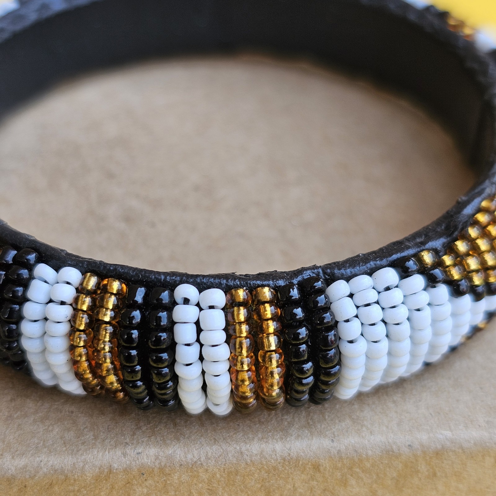 African- Maasai Beaded Leather Bangle Bracelet- Handcrafted in Kenya- New- e