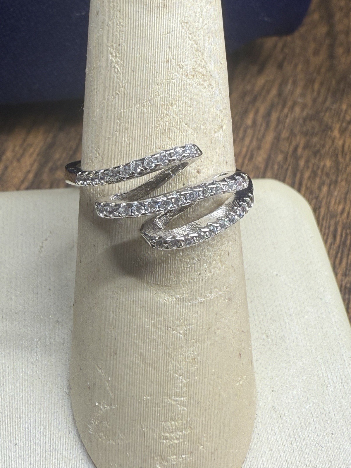 Sterling Silver 3 Row Swirl CZ Ring Sz 6,7,8,8.5,9 Anti Tarnish