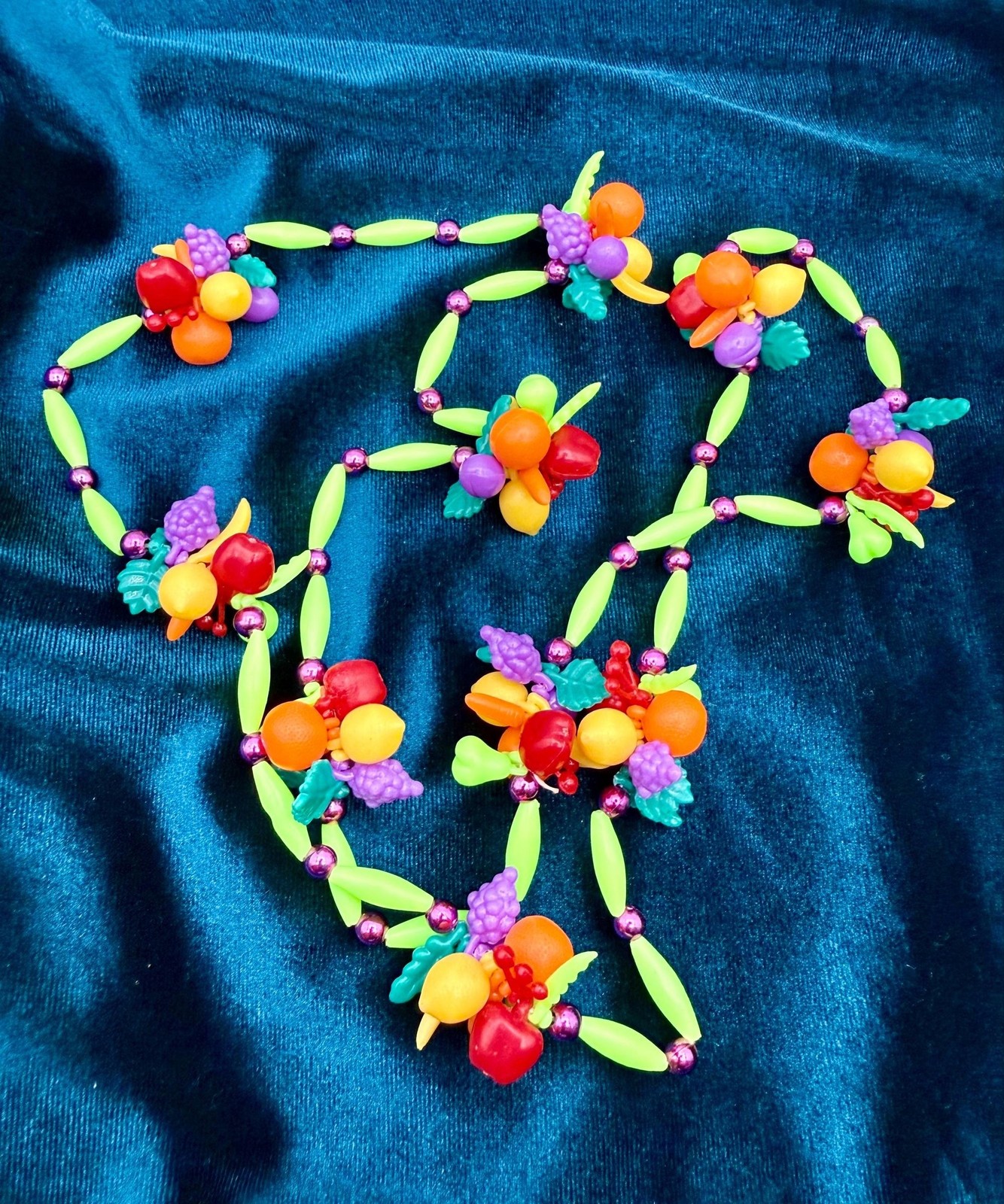 1960s Vintage Lucite Fruit Necklace, Colorful Novelty Beaded Strand Jewelry