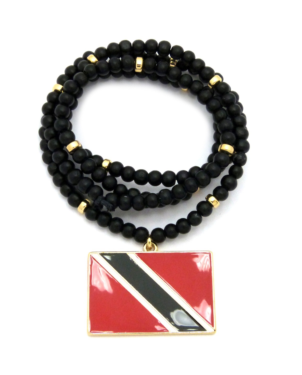 NEW FLAG PENDANT & 6mm/30″ WOODEN BEAD CHAIN HIP HOP NECKLACE