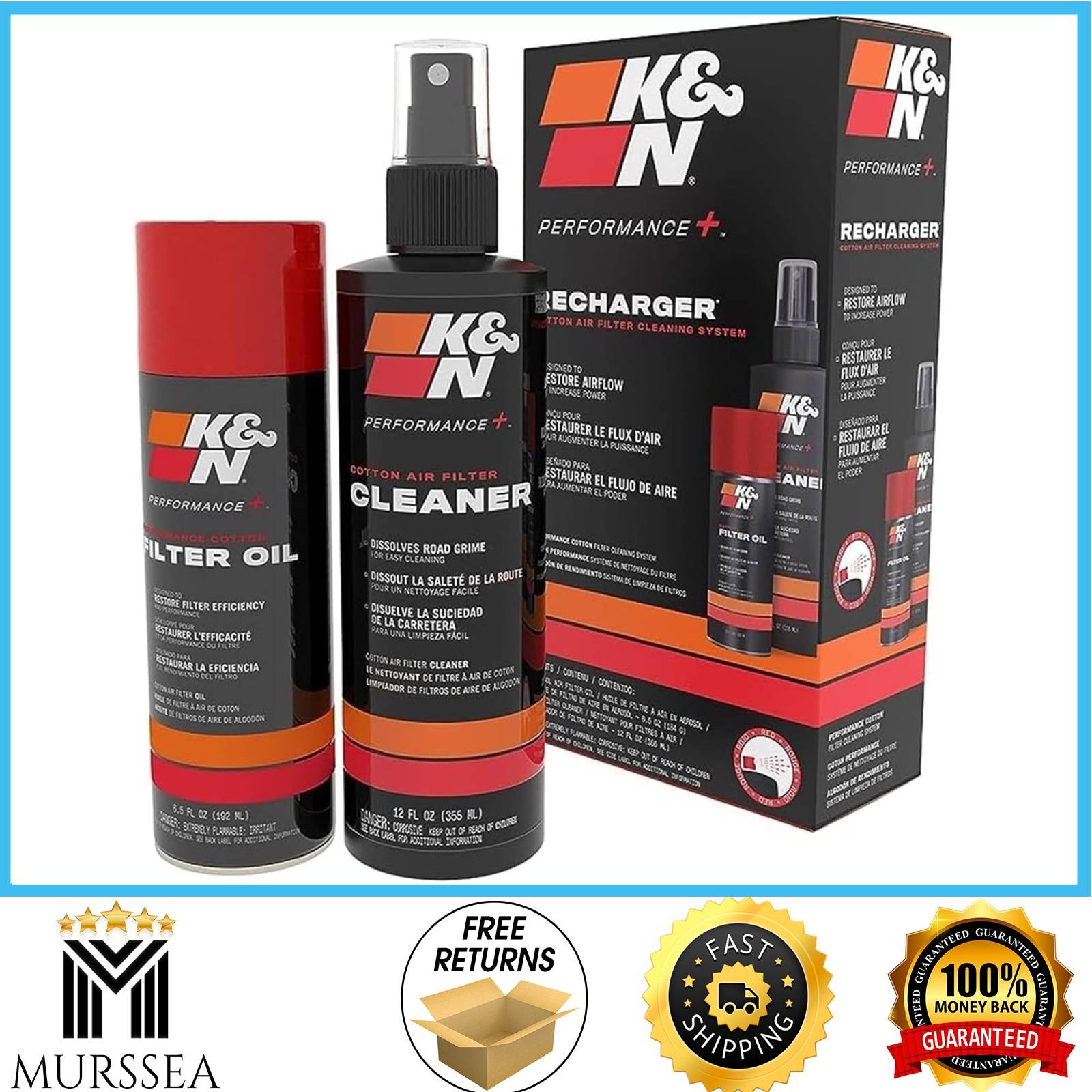 K&N Air Filter Cleaning Kit with Cleaner & Oil Restores Performance Filter Care