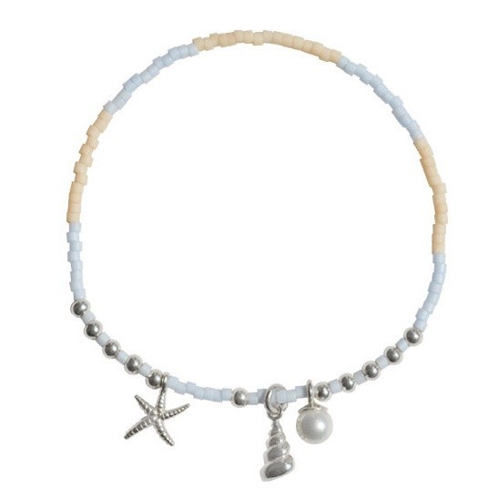 925 Sterling Silver Pastel Beaded Bracelet Starfish Shell Pearl Charm K-Jewelry