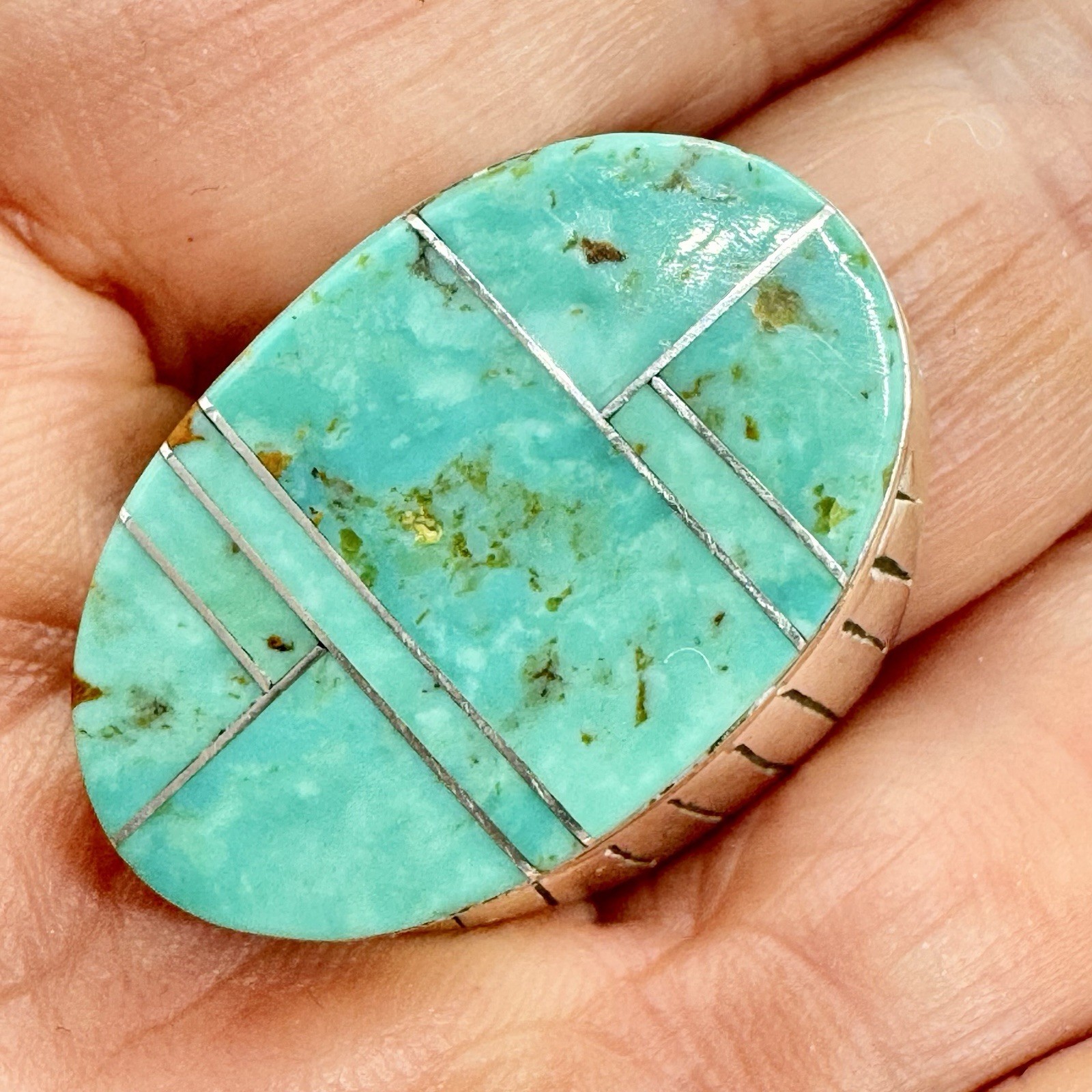 Navajo Natural Turquoise Inlay Men’s Ring Size 11.5 Sterling by WG 22.4g Native