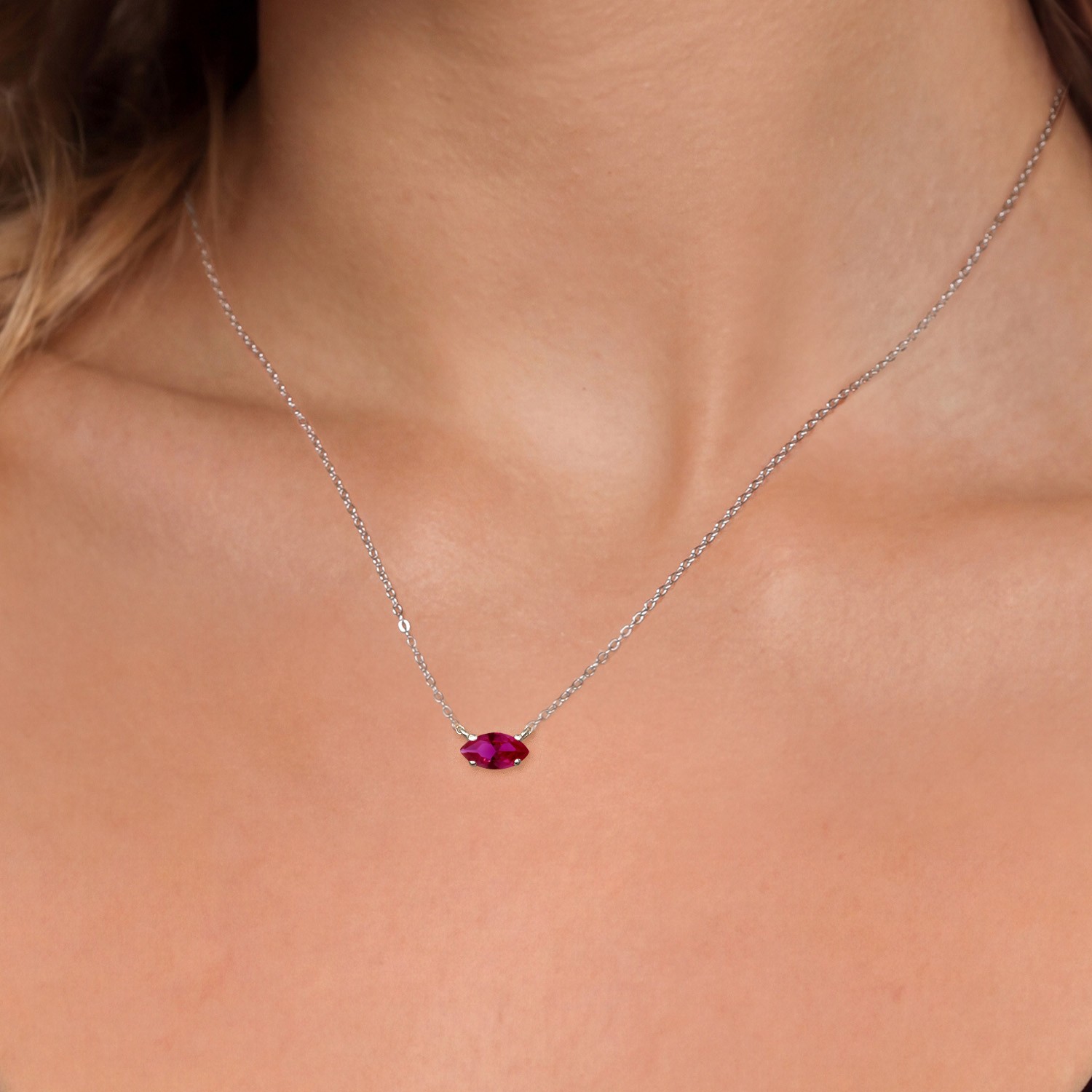 925 Sterling Silver Created Ruby Pendant Necklace for Women | 0.30 Cttw |
