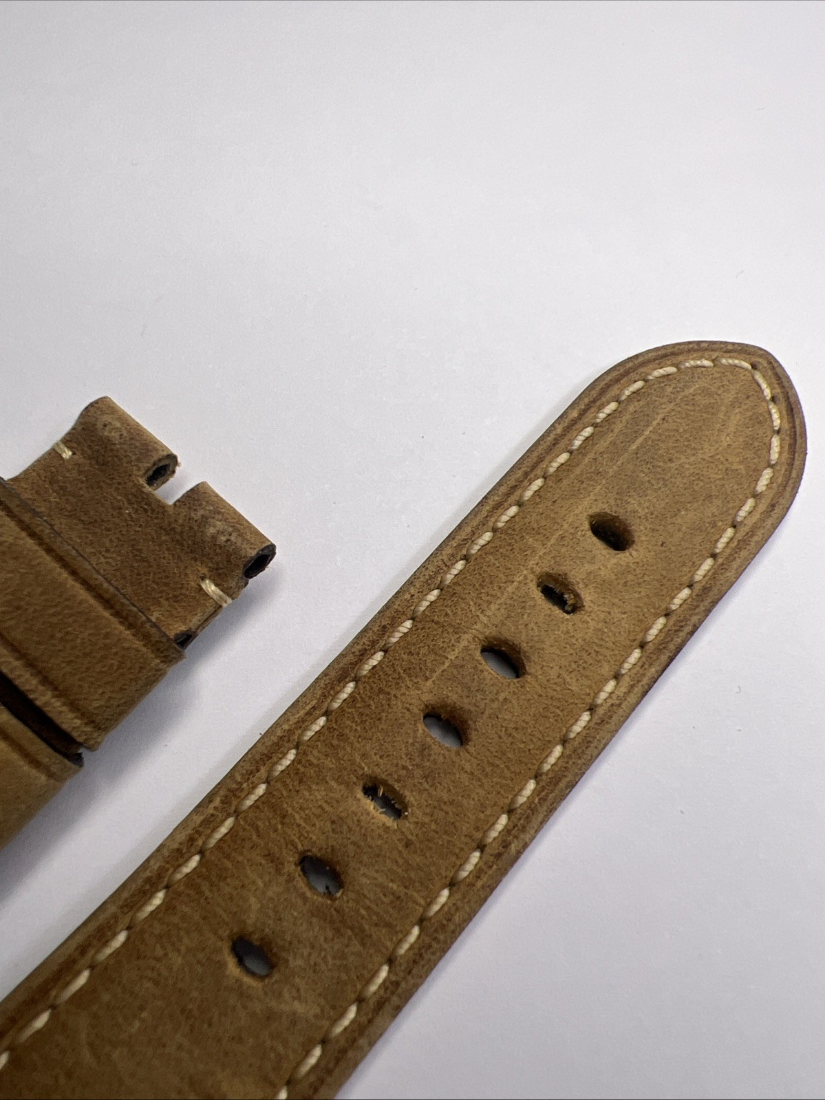 Panerai 26mm x 22mm Tan Light Brown Leather Strap Band w/ Ivory Stitching