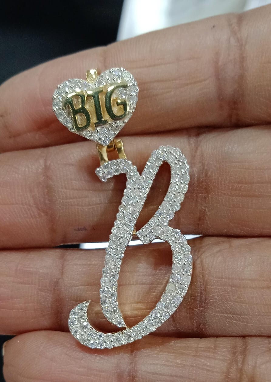 Mens 925 Silver Certified Natural Diamond Single Initial Pendant Two Tone Finish