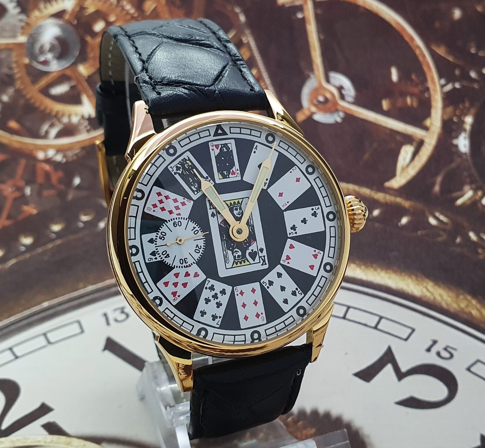 Watch Marriage Casino Playing Cards 3602 Gold case Men’s Wristwatch 18 Jewels