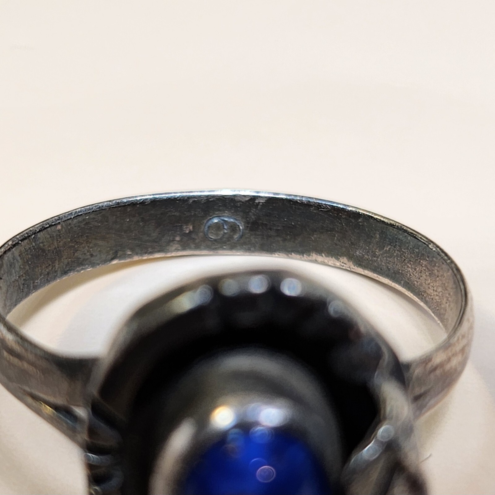 Size 8 Cabochon Lapiz Lazuli 925 Sterling Silver Ring Artisan Vintage – 3.0g