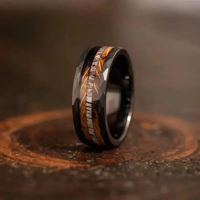 Stainless Steel Abalone Shell Ring 8mm Purple Polished Wedding Band Men