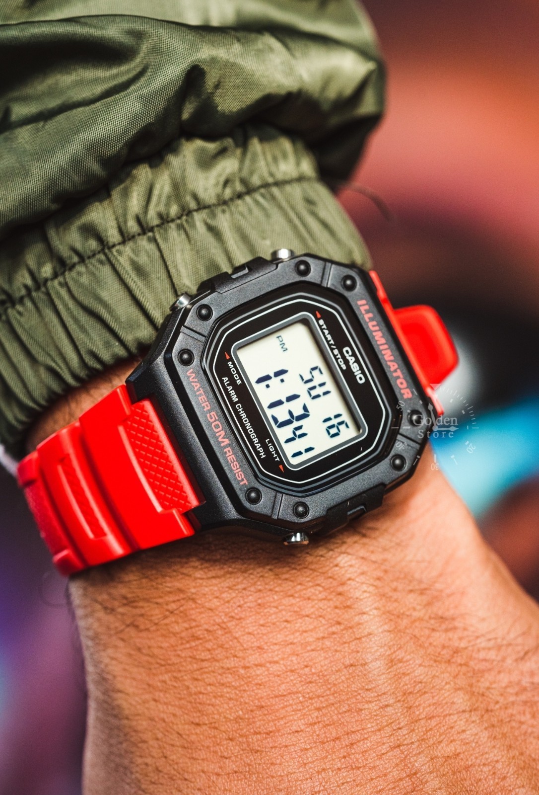 Casio W-218H-4BV Men’s Red Resin Band LED Backlight 50M WR Stopwatch Alarm