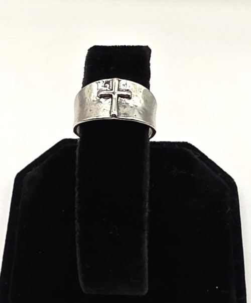 Vintage Style Silver Tone Band Ring Retro Cross Design- Simple Style – Size 8