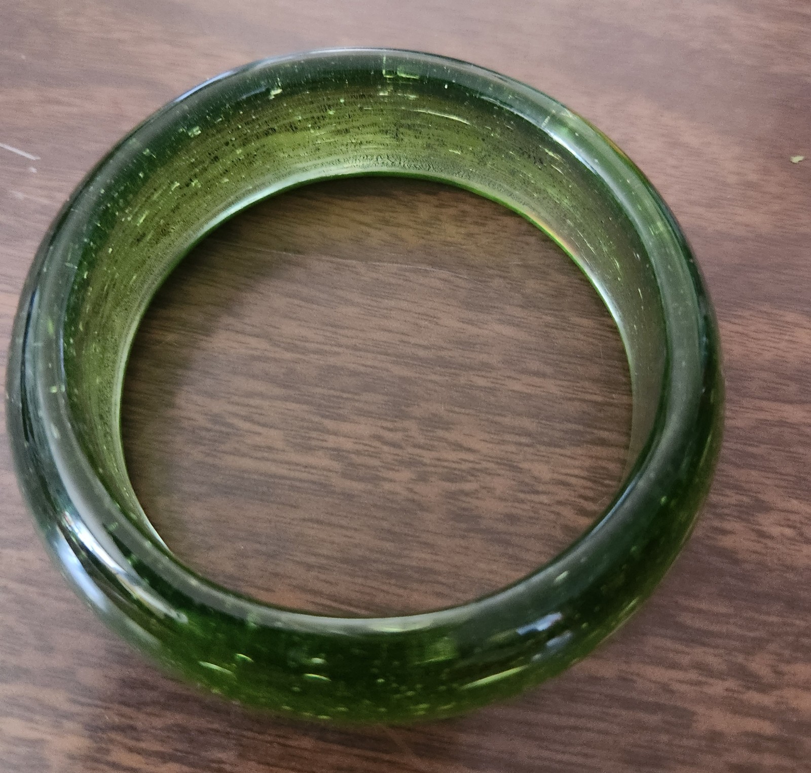 Green Glass Bangle Bracelet Vintage, Multiple Sizes