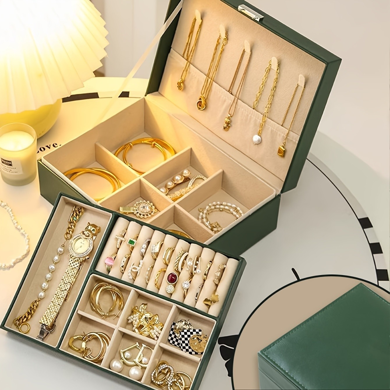 Jewelry Box Organizer 2/3 Tier PU Leather Display Case Large Gift Watch Storage