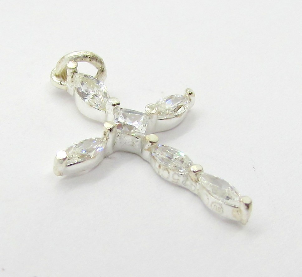 925 STERLING SILVER CUBIC ZIRCONIA CROSS PENDANT OR CHARM 22X14MM ~ 0.5G