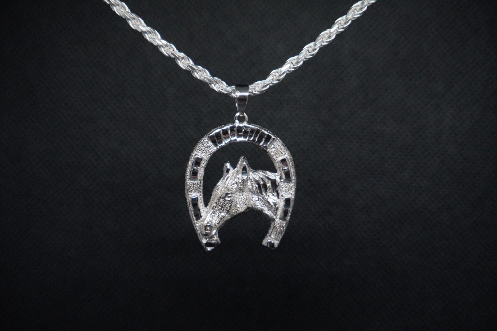 925 Sterling Silver Horse Horseshoe Pendant 1.7″ Pendant Only
