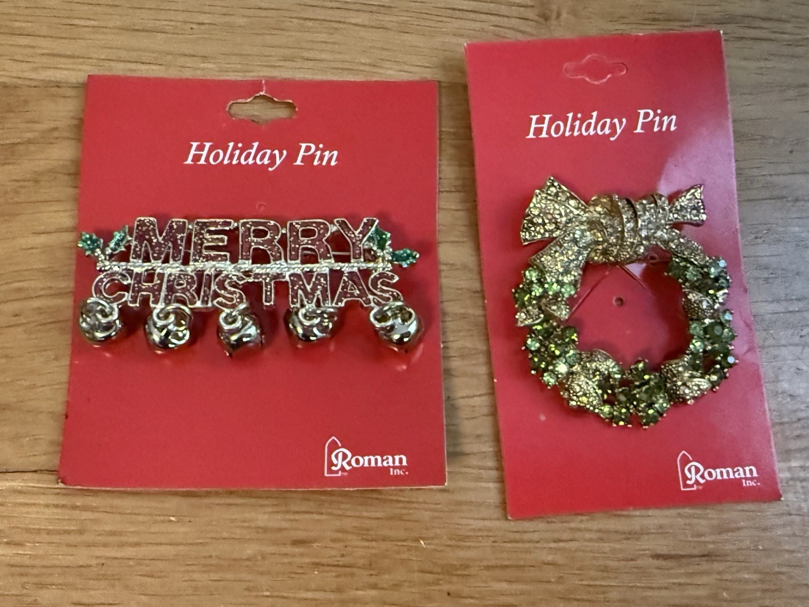 Vintage NOS Roman, Inc. Rhinestone Enamel Christmas Tree Brooch Lapel PINS Lot