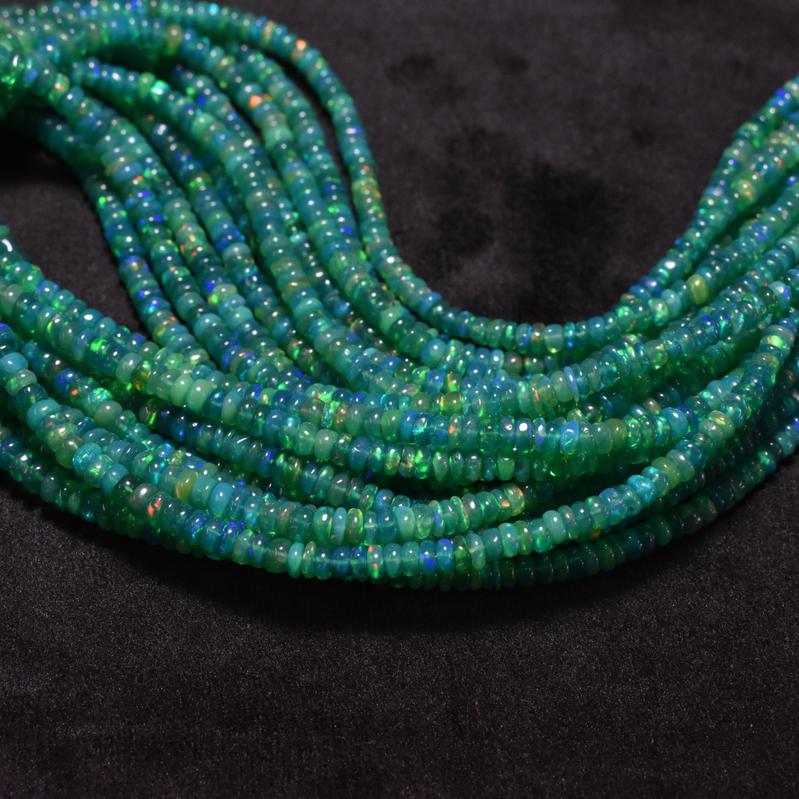 3-4.5mm Green Ethiopian Opal Smooth Rondelle Loose Gemstone Beads 16 Inch Strand
