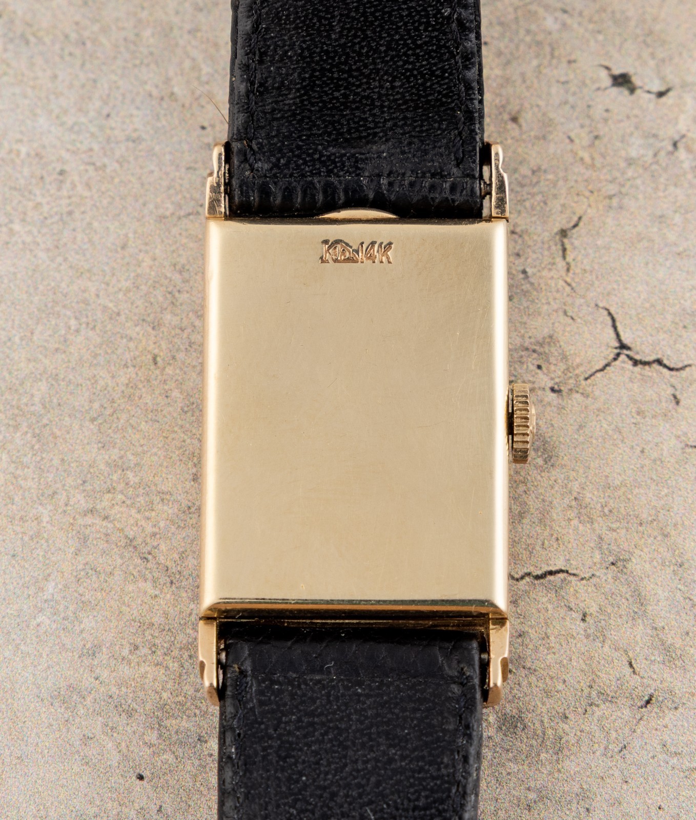Vintage LeCoultre Tank 14K Yellow Gold Manual Wind Watch 17J Black Lizard Band