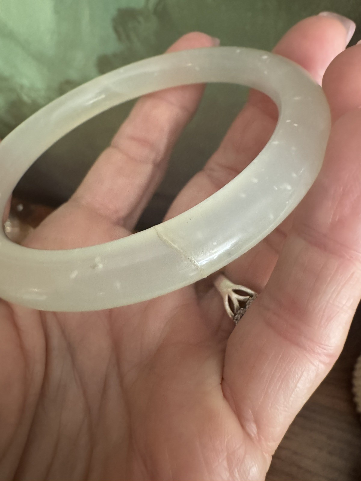 Natural Icy White Jadeite Bangle Bracelet – Authentic Burmese Ice Jade 63.5mm