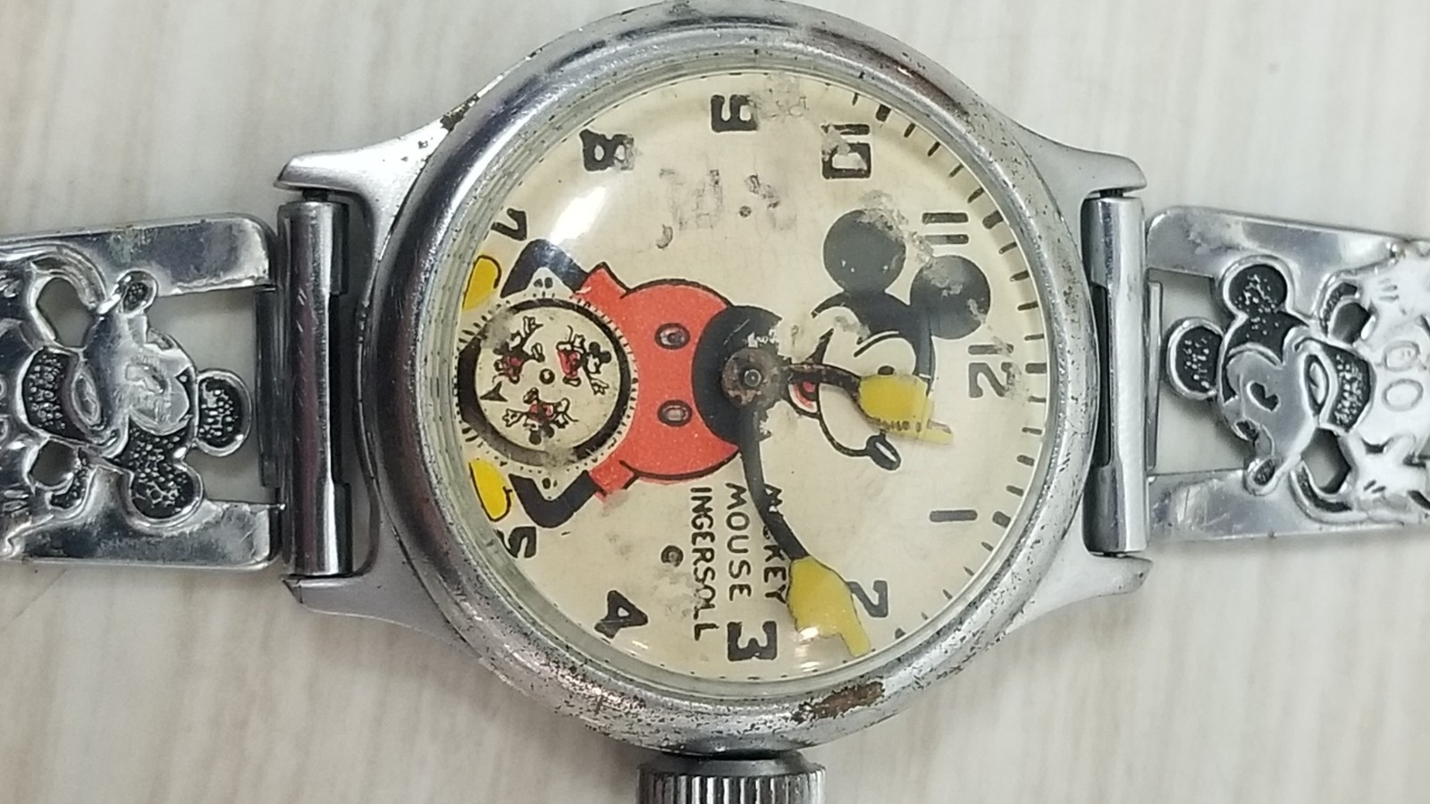 Vintage 1934 Ingersoll Mickey Mouse Wrist Watch Works some K293/ROSE K