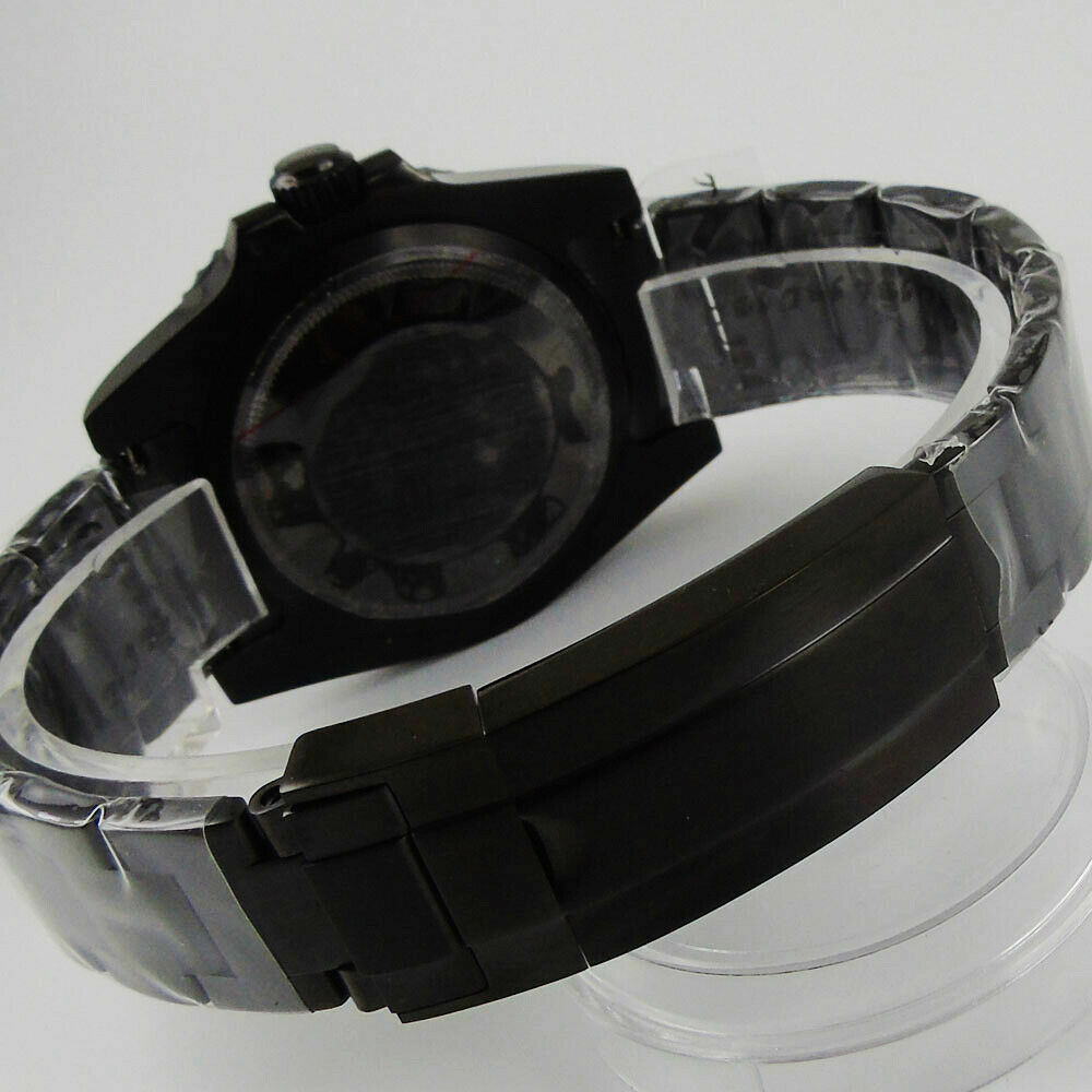 40mm Sapphire Automatic Mechanical Mens Watch NH35 Date Black PVD Steel Bracelet