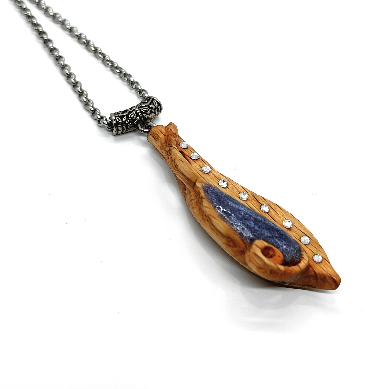 Handcarved Oak Wood Resin Musical Note Necklace Stainless Steel Chain Jewelry