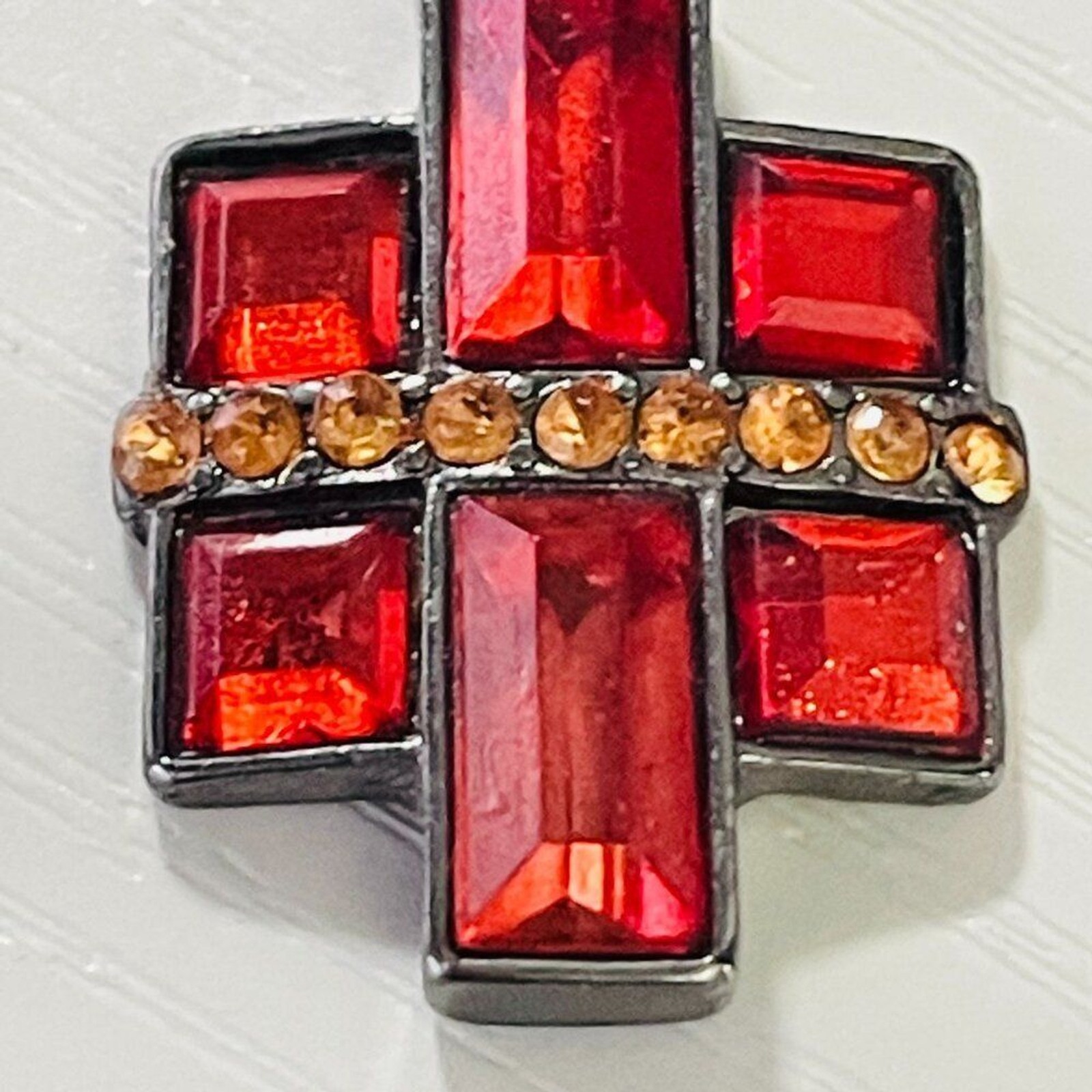Red & Amber Geometric Dangle Earrings – Gunmetal Tone