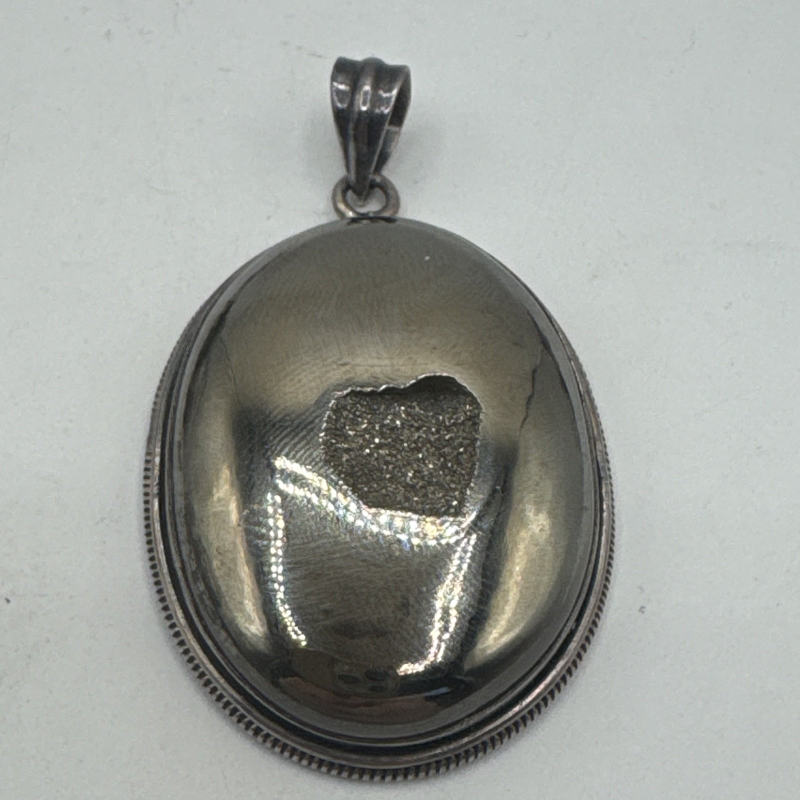 Vtg Pyrite Druzy Gemstone 925 Sterling Silver Jewelry Pendant Natural Look 22g