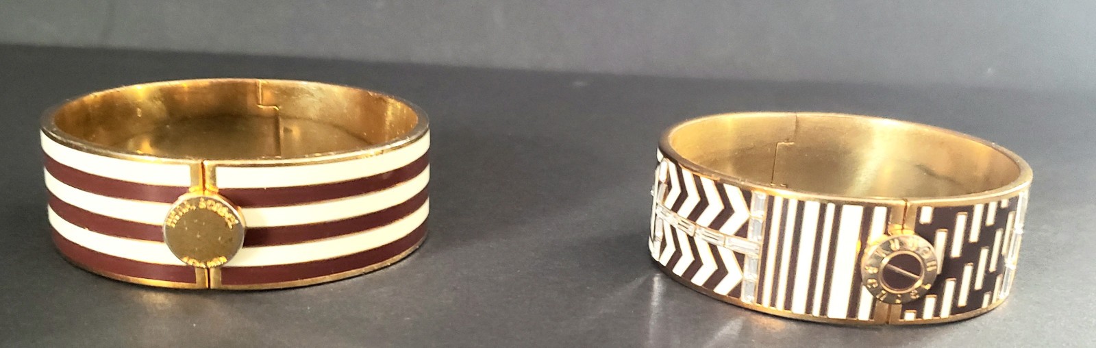 2 Henri Bendel Large Brown & White Bracelets, 2.5in, VG Cond Pre-Owned