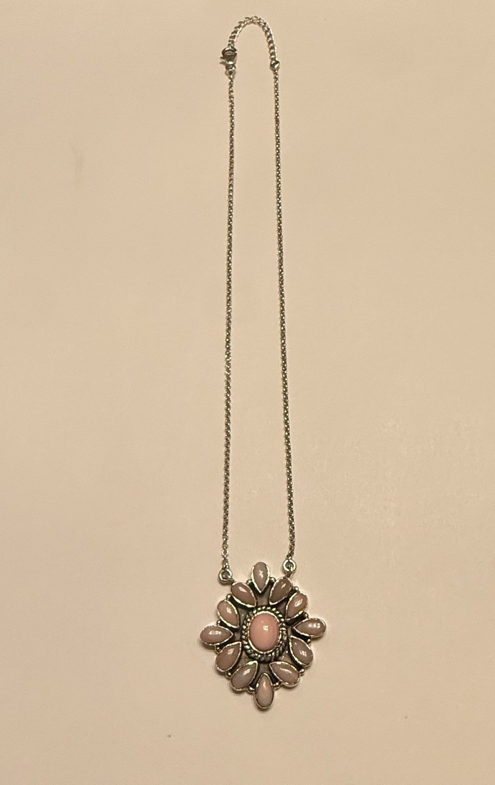 Sterling Silver Pink Opal Necklace 13 Stones Stamped 925 Adj 20” at Longest