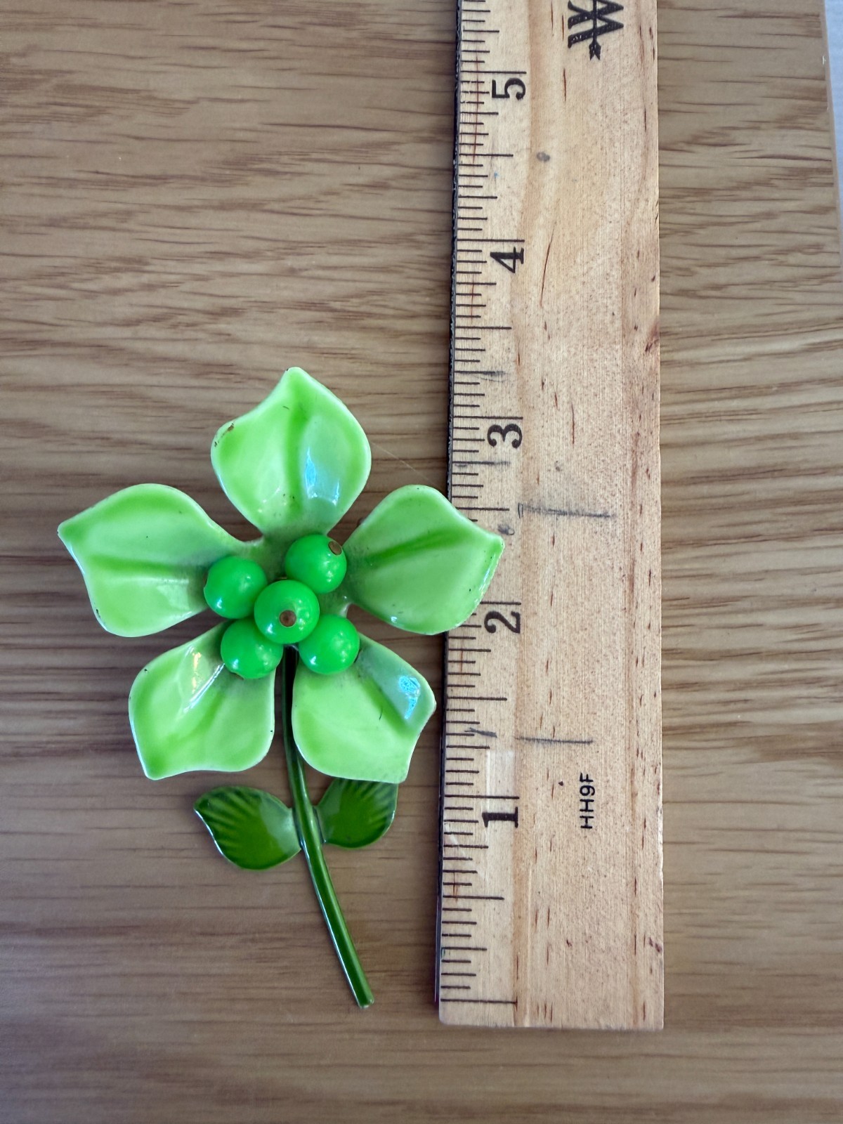 Vintage Enamel Flower Brooch Lime Green
