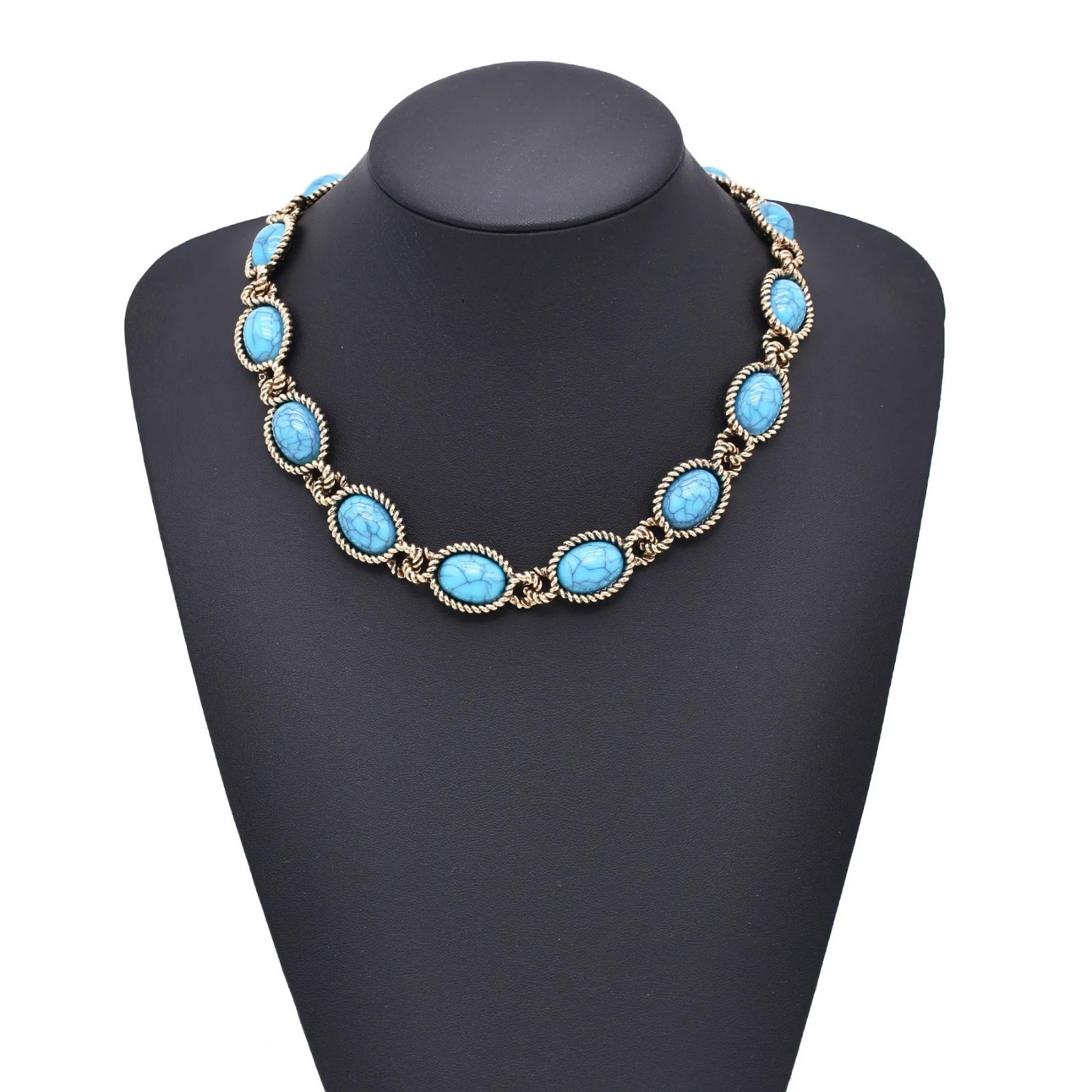 Jewelry Set Western Vintage Turquoise Gold Plated Finish Choker Necklace Earring