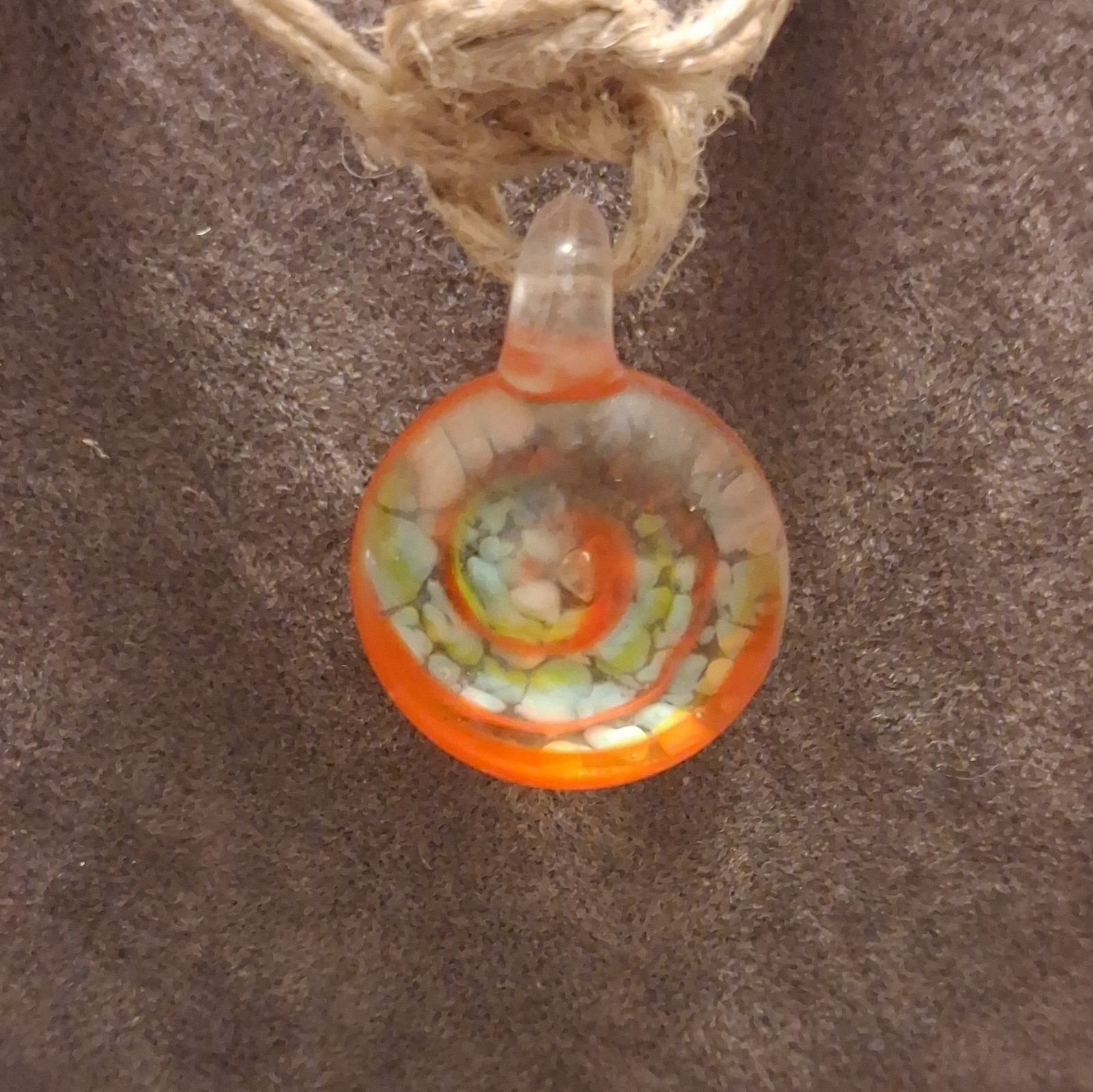 Hemp Braided Cord Necklace Round Multicolor Glass Charm Pendant