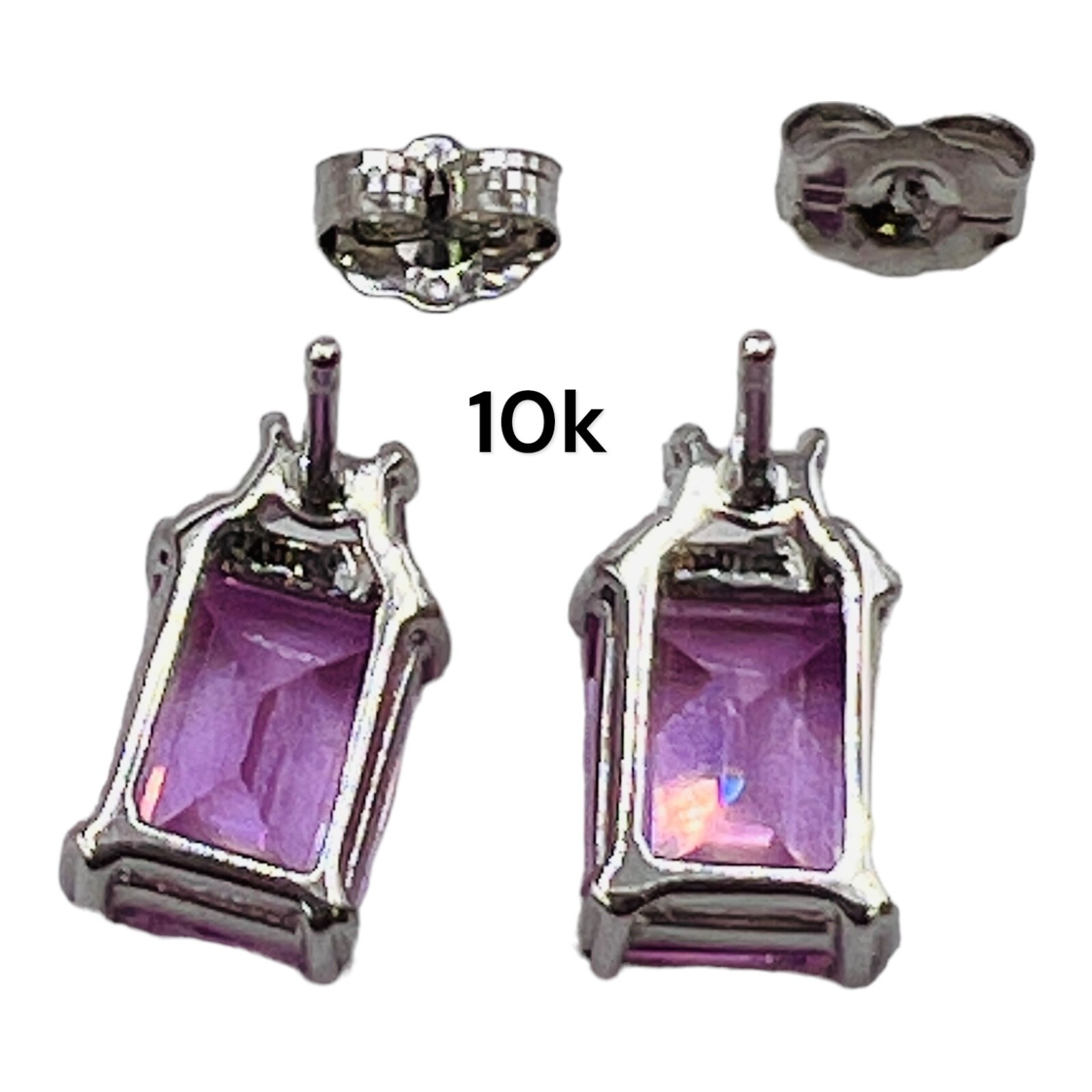 10k White Gold Pink Gemstone Stud Post Earrings