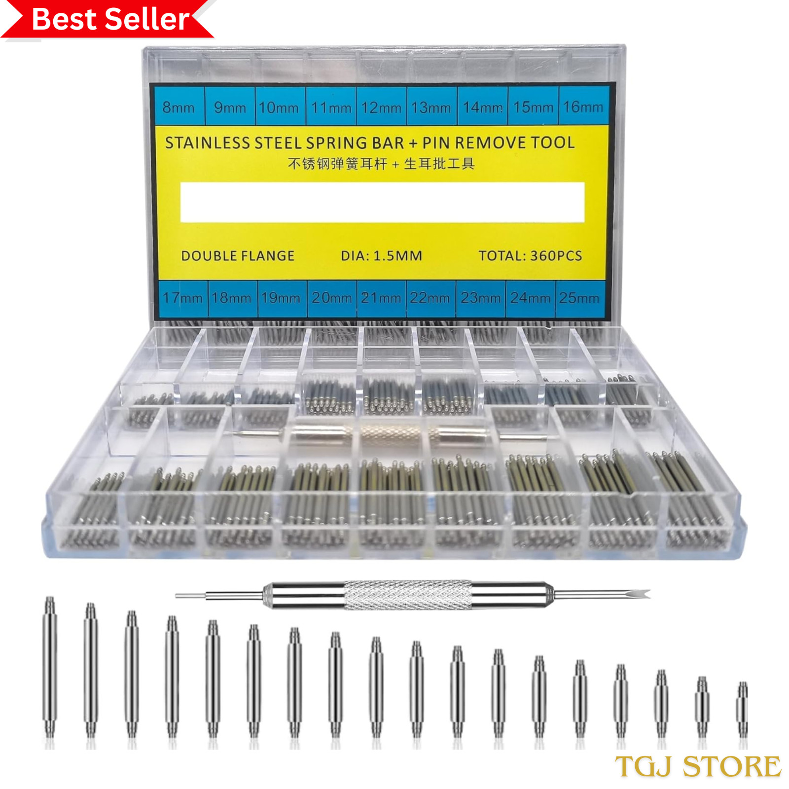 360Pcs (8-25Mm) Watch Band Pins, Professional Watch Spring Bar + Bands Strap