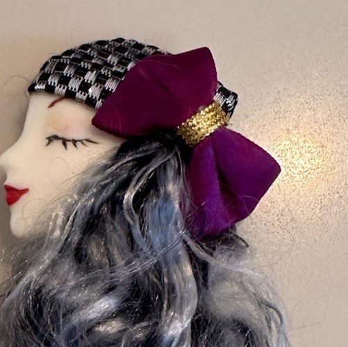 Lady Head Porcelain Brooch Hand Painted Long Gray Hair SEE DETAILS Repair Needed