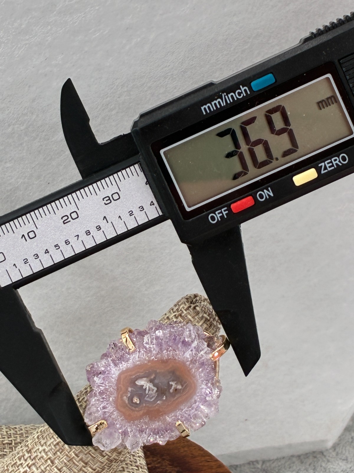 Kalifano Amethyst Stalactite Agate Gold Tone Adjustable Ring Shank Signed BR