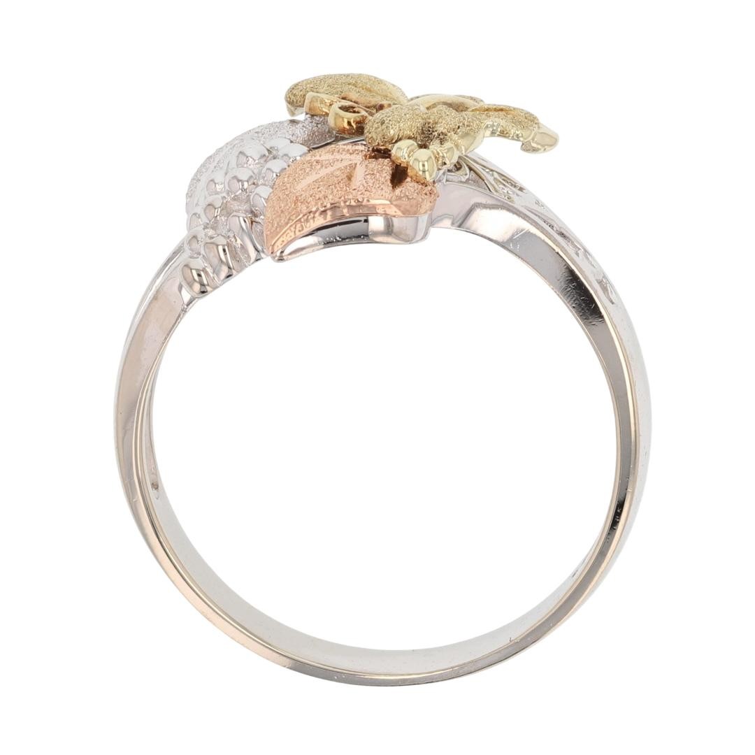 15.1mm Textured Butterfly & Leaves Ring 14k Multi-Tone Gold 4.31 Grams Size 7.75
