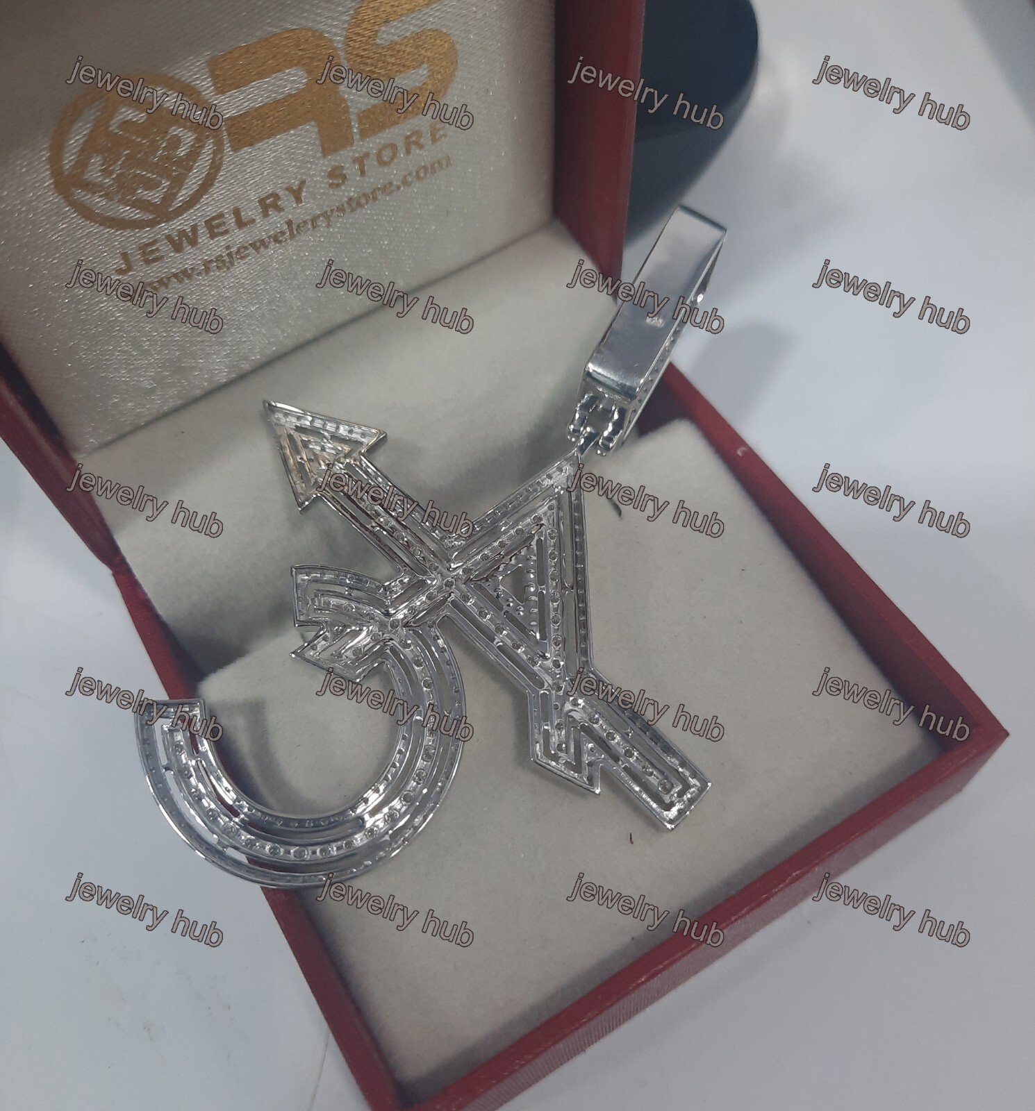 Men’s Real Moissanite Round Cut Custom “AC” Pendant 14K White Gold Plated