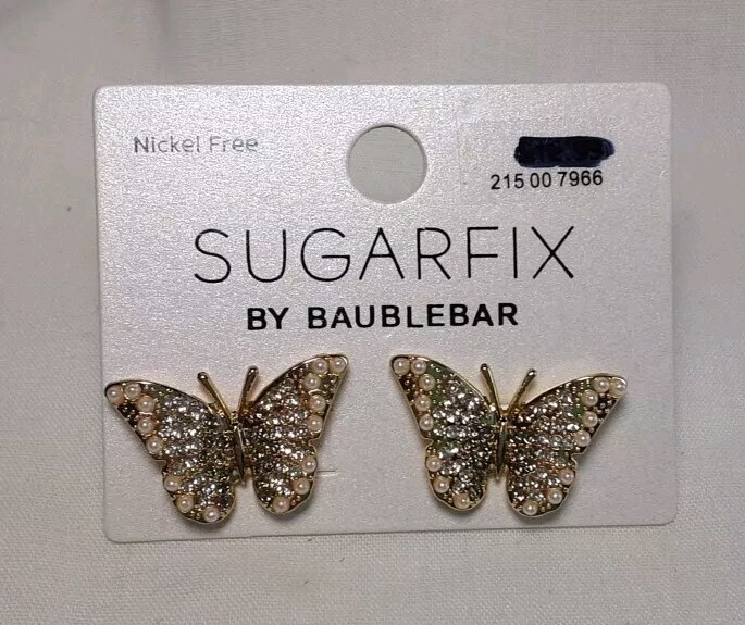 Earring Gold Tone Butterfly Crystal Sugar Fix By Baublebar Nickel Free Pierce