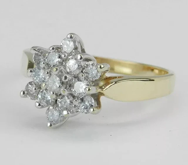 3Ct Round Cut Moissanite Cocktail Cluster Engagement Ring 14K Yellow Gold Plated