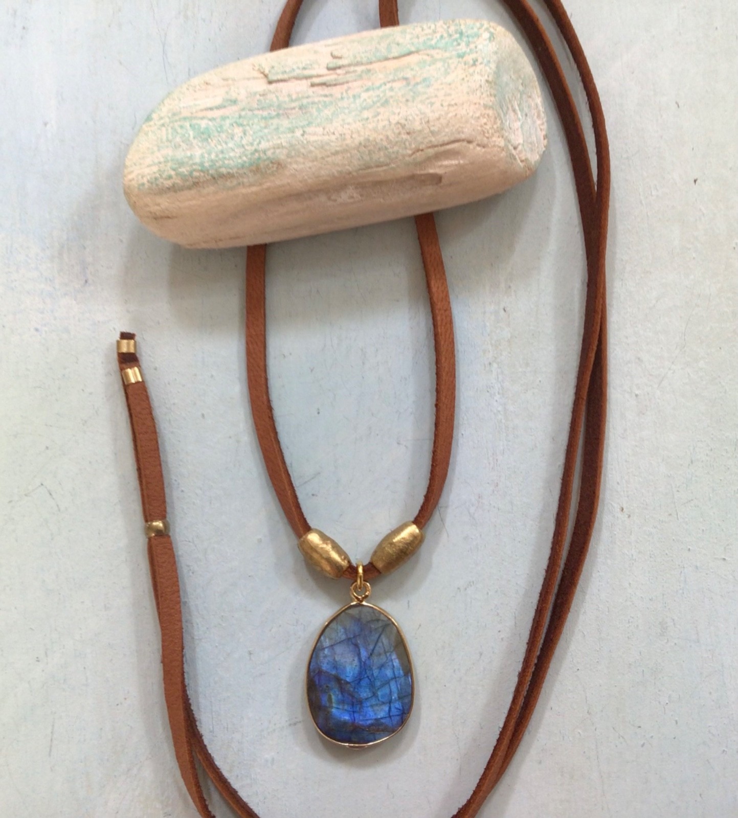 $259 Labradorite Sundance Charm Necklace leather suede cord artisan jewelry
