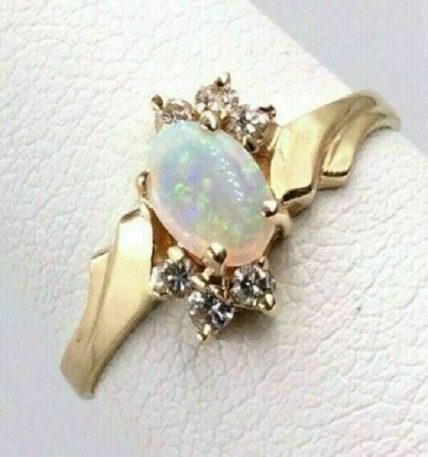 14K Yellow Gold Finish Women’s 2Ct Oval Cut Fire Opal & Diamond Engagement Ring