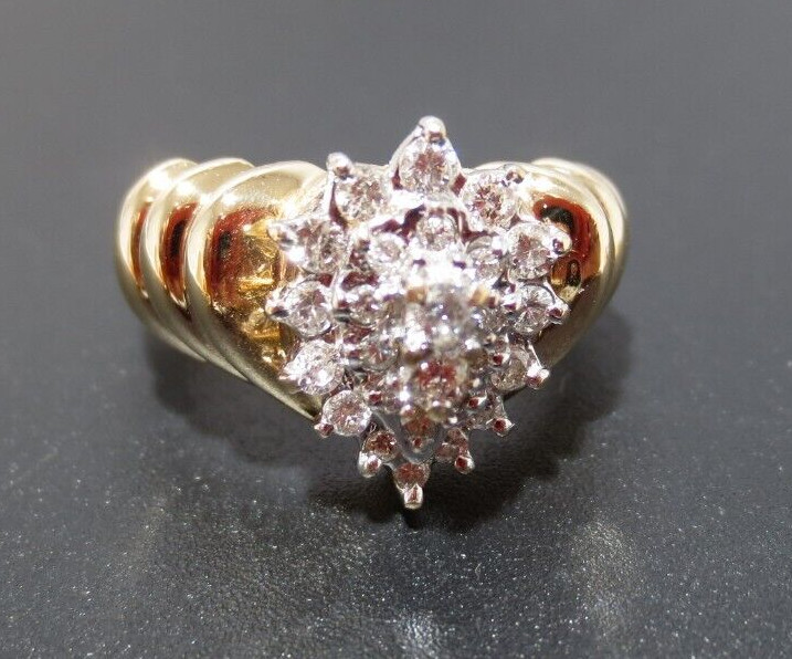 14K YG LADIES DIAMOND CLUSTER RING 0.40 tcw SZ 7 13.98 MM WIDE 4.54grms(G128184)